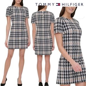 TOMMY HILFIGER Black Tan Houndstooth Sheath Dress Size 4 New with Tags